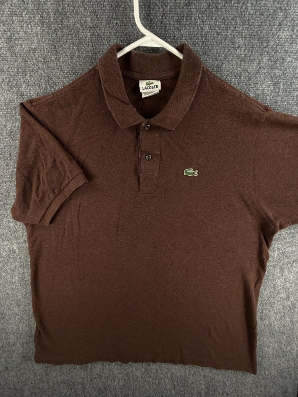 Lacoste Polo Shirt Men Croc Logo Short Sleeve Cotton Brown Size 7 Preppy Adult